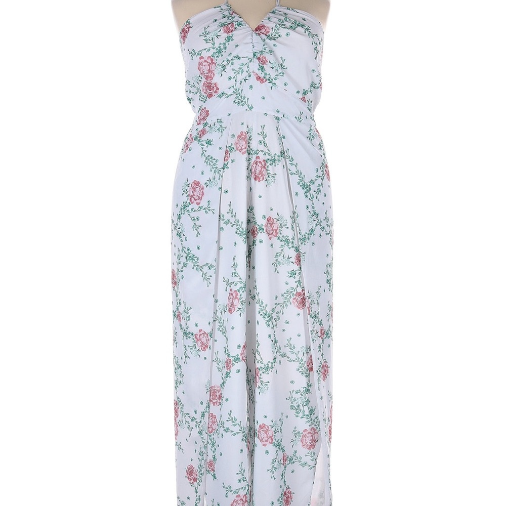 Eloquii White Floral Tie Neck Dressy Pantsuit